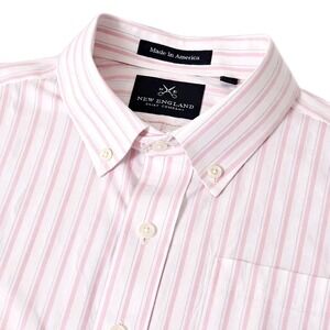 New England Shirt Company Pink Oxford Shirt L Large Striped Dress Button Down Up